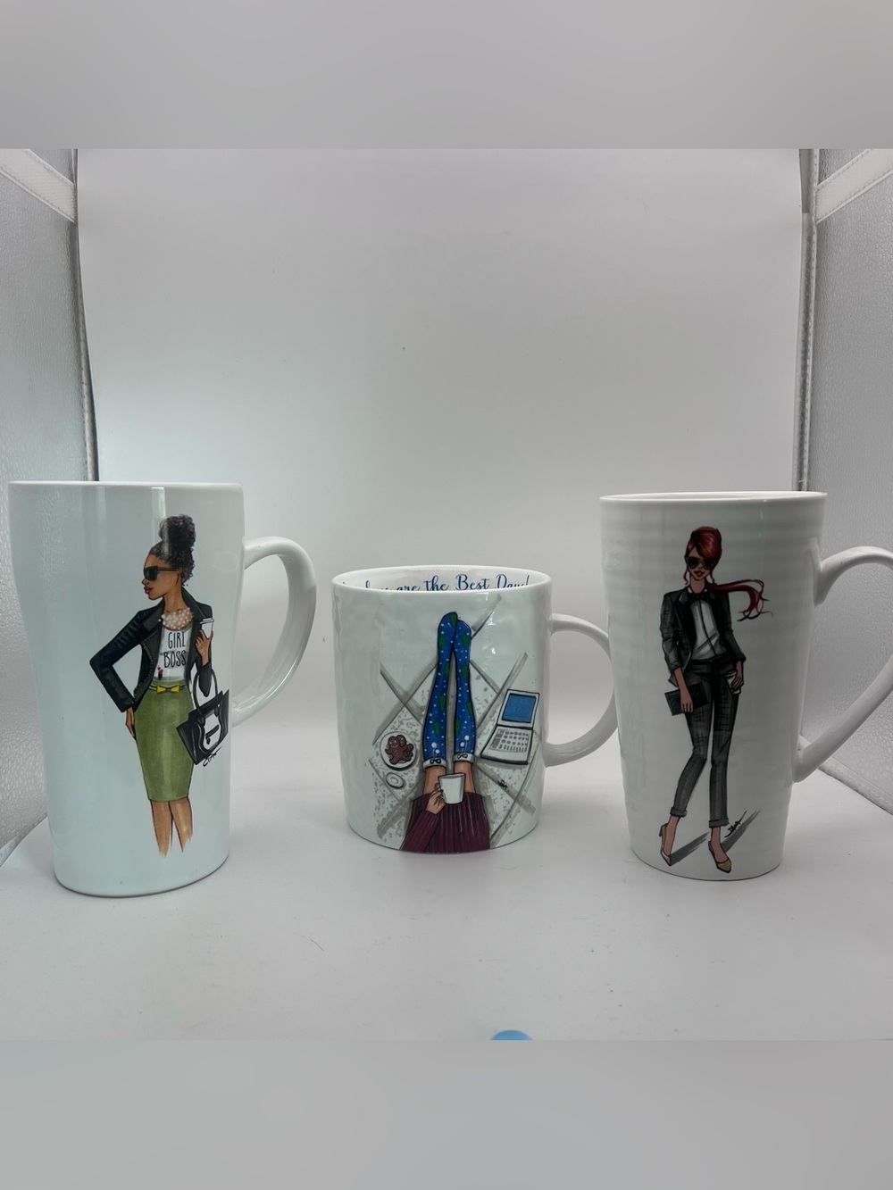 Rongrong DeVoe Mug Trio Fashion Illustration Ceramic Set Chic Motivational
